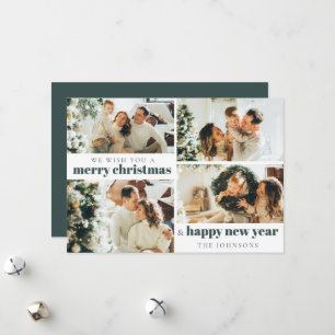 Modern Elegant Custom Photo Christmas Dark Green Holiday Card