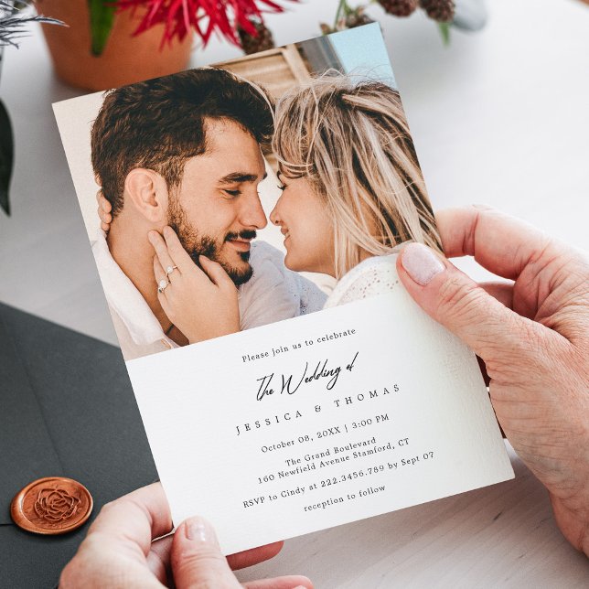 Modern Elegant Custom Photo Wedding Invitation (Elegant Script Wedding - Modern and Chic Photo Invitation )