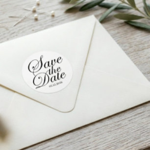 Modern Elegant Custom Save The Date   Black Text Classic Round Sticker