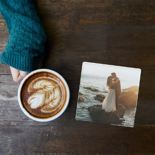 Modern Elegant Custom Wedding Photography Glass Coaster