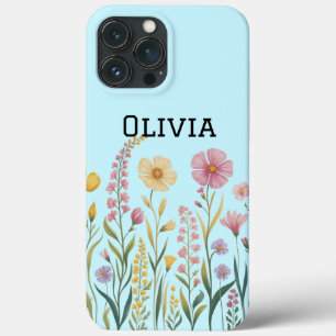Modern elegant cute girly simple wildflowers  iPhone 13 pro max case