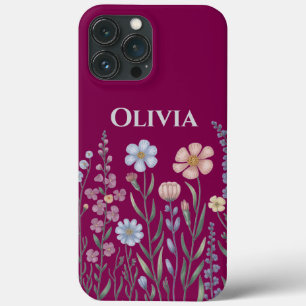 Modern elegant cute girly simple wildflowers iPhone 13 pro max case