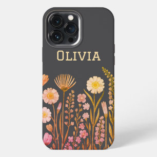 Modern elegant cute girly simple wildflowers iPhone 13 pro max case