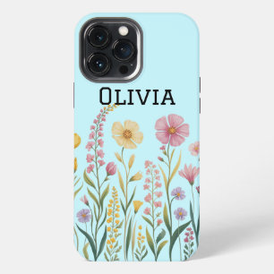 Modern elegant cute girly simple wildflowers iPhone 13 pro max case
