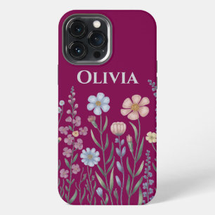 Modern elegant cute girly simple wildflowers iPhone 13 pro max case