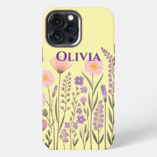 Modern elegant cute girly simple wildflowers iPhone 13 pro max case
