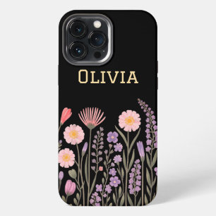 Modern elegant cute girly simple wildflowers iPhone 13 pro max case