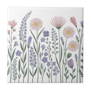 Modern elegant cute girly simple wildflowers tile