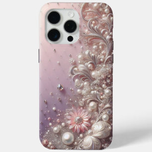 Modern elegant cute pink golden pearls iPhone 15 pro max case