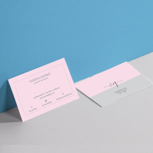 Modern Elegant Cute Pink Grey Monogram Custom Business Card