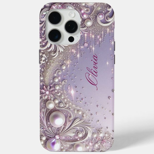 Modern elegant cute purple pearls Valentine’s Day Case-Mate iPhone Case (Back)