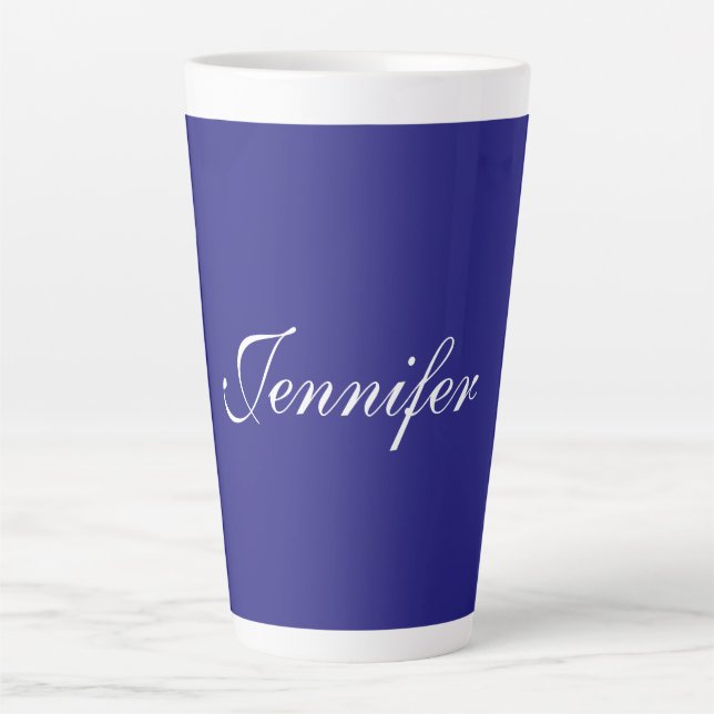 Modern Elegant Cute Unique Deep Blue Calligraphy Latte Mug (Front)