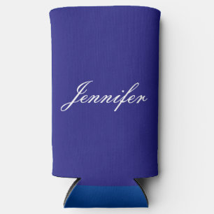 Modern Elegant Cute Unique Deep Blue Calligraphy Seltzer Can Cooler