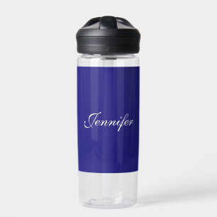 Modern Elegant Cute Unique Deep Blue Calligraphy Water Bottle