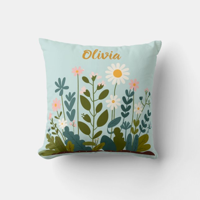  Modern Elegant  Daisies Floral Personalised Cushion (Front)