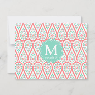 Modern Elegant Damask Coral Paisley Personalised