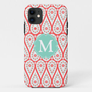 Modern Elegant Damask Coral Paisley Personalised Case-Mate iPhone Case