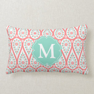 Modern Elegant Damask Coral Paisley Personalised Lumbar Cushion