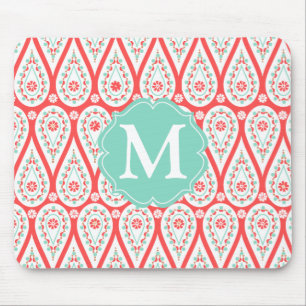 Modern Elegant Damask Coral Paisley Personalised Mouse Pad
