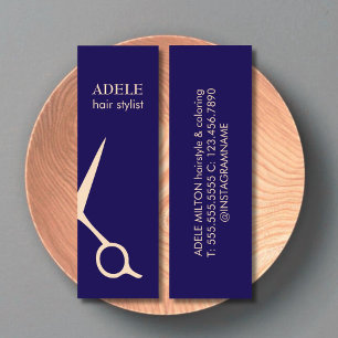 Modern Elegant Dark Blue Pastel Scissors Hair Mini Business Card