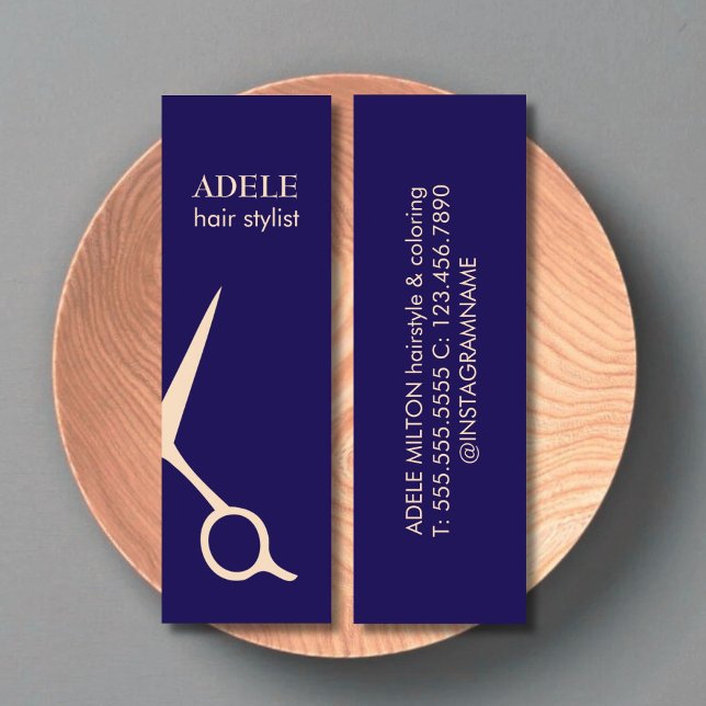 Modern Elegant Dark Blue Pastel Scissors Hair Mini Business Card (Creator Uploaded)