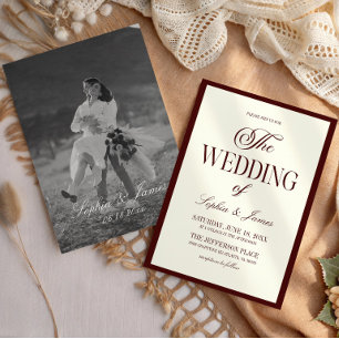 Modern Elegant Dark Burgundy Ivory Picture Wedding Invitation