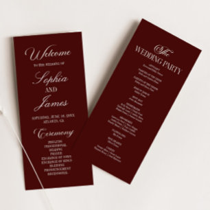 Modern Elegant Dark Burgundy Wedding Programme