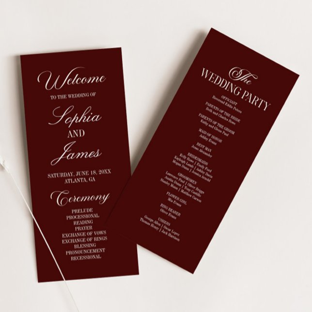 Modern Elegant Dark Burgundy Wedding Programme (Creator Uploaded)