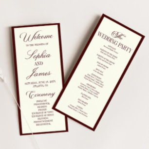 Modern Elegant Dark Burgundy Wedding Programme