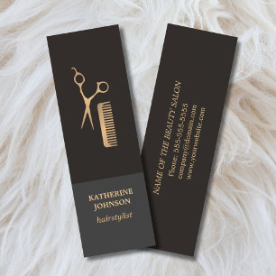 Modern Elegant Dark Faux Gold Scissor Comb Mini Business Card