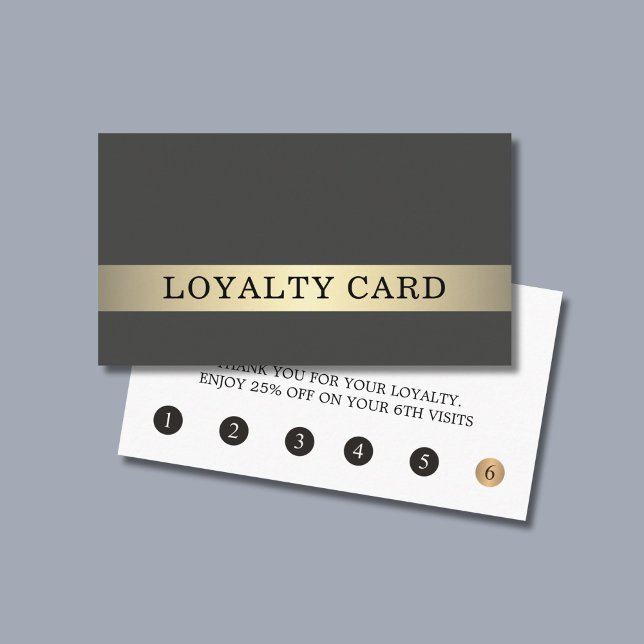 Modern Elegant Dark Faux Gold Stripe  Loyalty Card (Creator Uploaded)