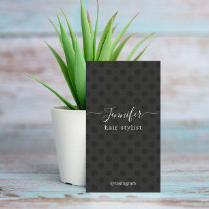 Modern Elegant Dark Grey Black Dots Hair  Business Card