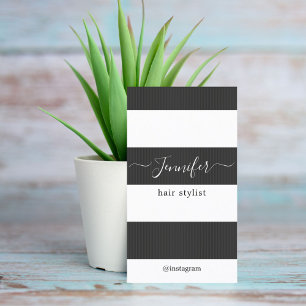 Modern Elegant Dark Grey White Stripes Hair Business Card