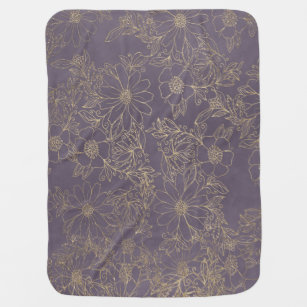 Modern elegant dark lavender chic gold floral baby baby blanket