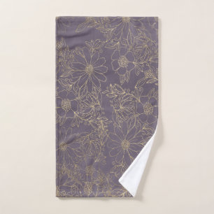 Modern elegant dark lavender chic gold floral hand towel