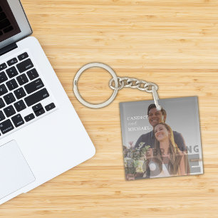 Modern Elegant Dark Photo Calligraphy Overlay Key Ring