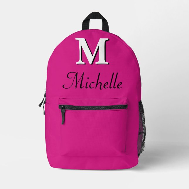 Modern Elegant Dark Pink Monogram Printed Backpack (Front)