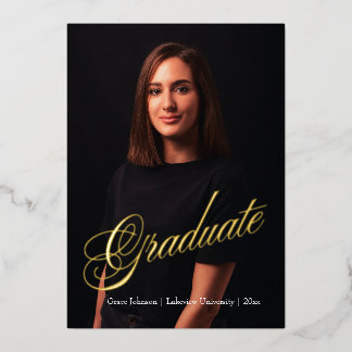 Modern & Elegant Dark Two Photo Graduation Gold 