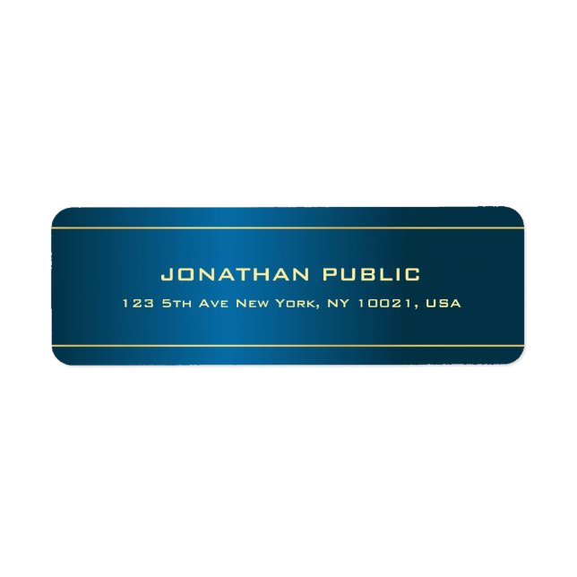 Modern Elegant Deep Blue Gold Text Name Template (Front)