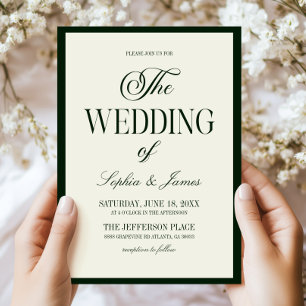 Modern Elegant Deep Green Vintage Ivory Wedding Invitation