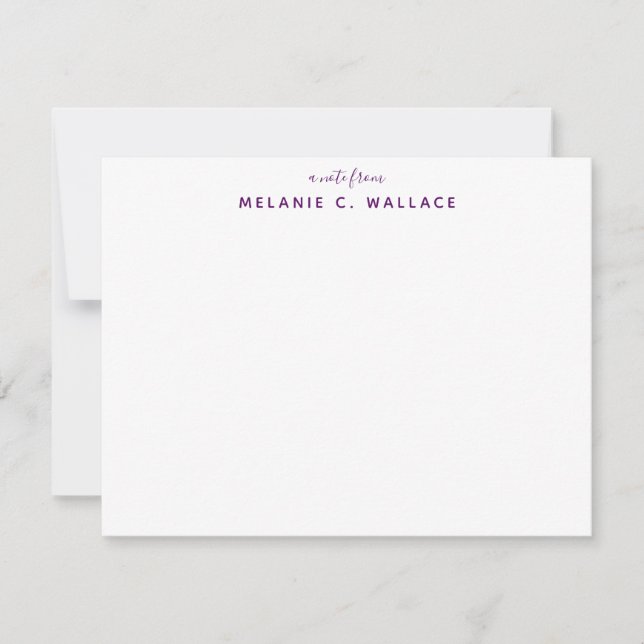 Modern Elegant Deep Purple Personalised Stationery Card (Front)