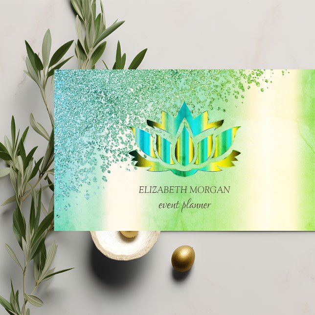 Modern Elegant Diamonds Lotus Green Business Card (Creator Uploaded)
