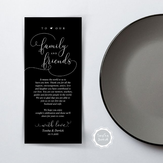 Modern Elegant Dinner Place Setting Thank You Card (Modern Elegant Wedding Dinner Place Setting Thank You Card, Plate Decor, in Elegant Black)