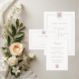 Modern Elegant Double Happiness Chinese Wedding Enclosure Card