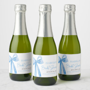Modern Elegant Dusty Blue Bow Ribbon Bridal Shower Sparkling Wine Label