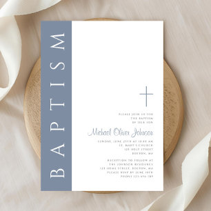Modern Elegant Dusty Blue Cross Baptism Invitation