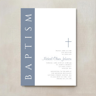 Modern Elegant Dusty Blue Cross Baptism Invitation