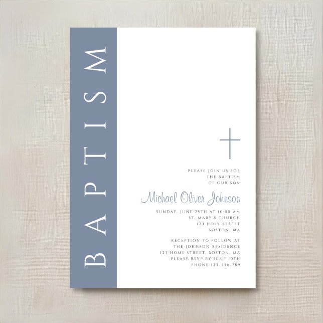 Modern Elegant Dusty Blue Cross Baptism Invitation (Modern Elegant Dusty Blue Cross Baptism Invitation)
