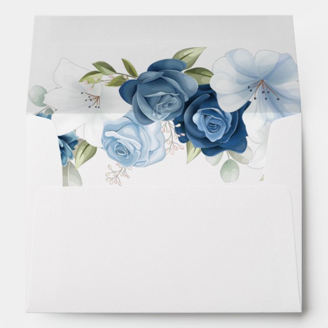 Modern Elegant Dusty Blue Floral Wedding Envelope (Back (Bottom))