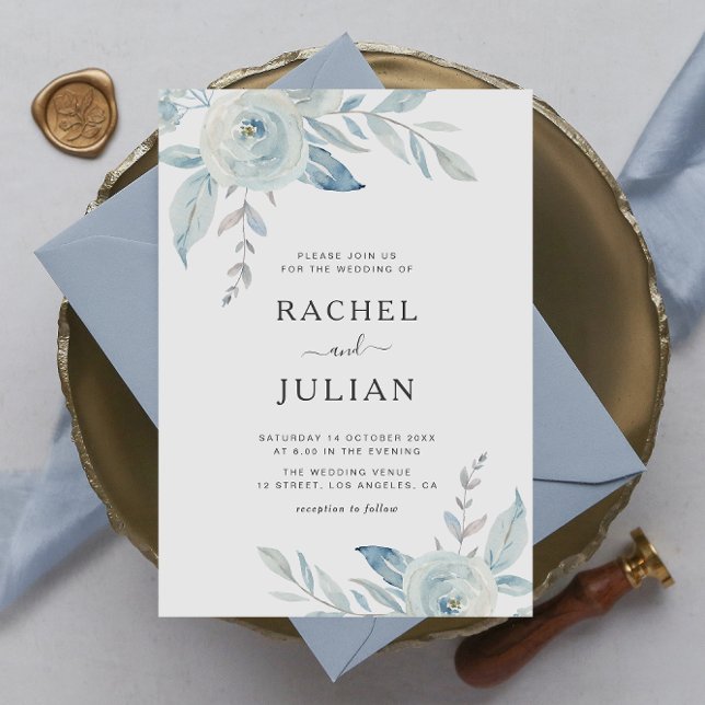 modern elegant dusty blue floral wedding invitation (Creator Uploaded)